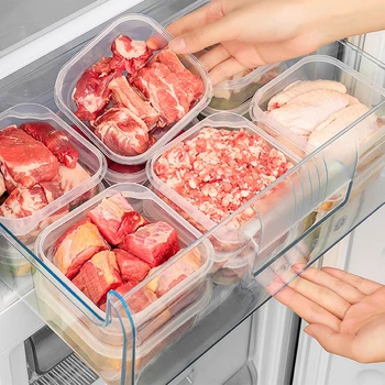מקרר תיבת אחסון המקרר ארגונית בשר, פירות, ירקות, מזון המכיל אטום טריים בקופסה עם מכסה אביזרים למטבח