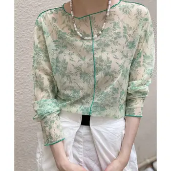 יפן בסגנון רשת מקסימום אביב קיץ שרוול ארוך העצום טי-שירט מתוק טרי או הצוואר חולצות לנשים Y2K העליון топ женский