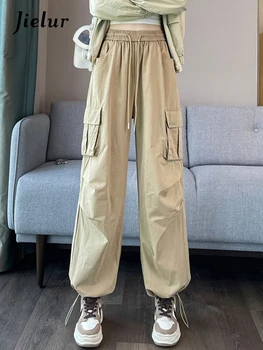Jielur אופנה חאקי גבוה המותן הנשית מכנסי דגמ 