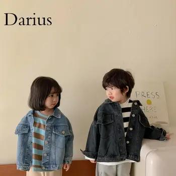 ילדים קוריאנים בגדי האביב והסתיו עם שרוולים ארוכים ג 'ינס ג' קט קטן בנים ובנות תינוק כותנה, ג ' ינס מקסימום