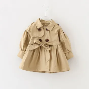צבע מוצק ילדה מעיל תינוק מעיל אופנה תינוק מעיל עם חגורה כותנה סתיו האביב התינוקת בגדים 2 צבעים