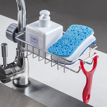 מטבח כיור נירוסטה ניקוז חזה ספוג אחסון ברז בעל סבון מייבש מדף סל ארגונית אביזרי אמבטיה