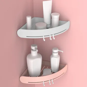 חדר האמבטיה בלי אגרופים מדף עם וו ארגונית מקלחת אחסון מדף בפינה המדפים קיר רכוב פינת טואלט, שמפו בעל