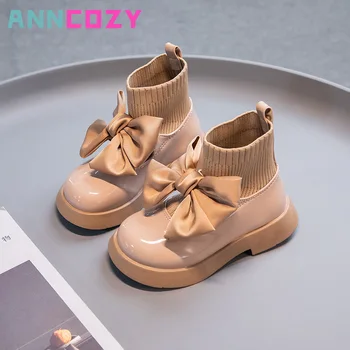 ילדים ילדה קשת אתחול 2023 סתיו האביב חדשים סגנון אופנה קוריאנית מהדורה עור מרטין נעלי תכליתי עמיד למים אתחול קצר