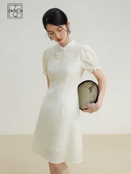 ZIQIAO חדש בסגנון סיני השתפר Cheongsam קו-שמלה לנשים 2023 הקיץ נישה עיצוב הרזיה הברך אורך החצאית הנשית